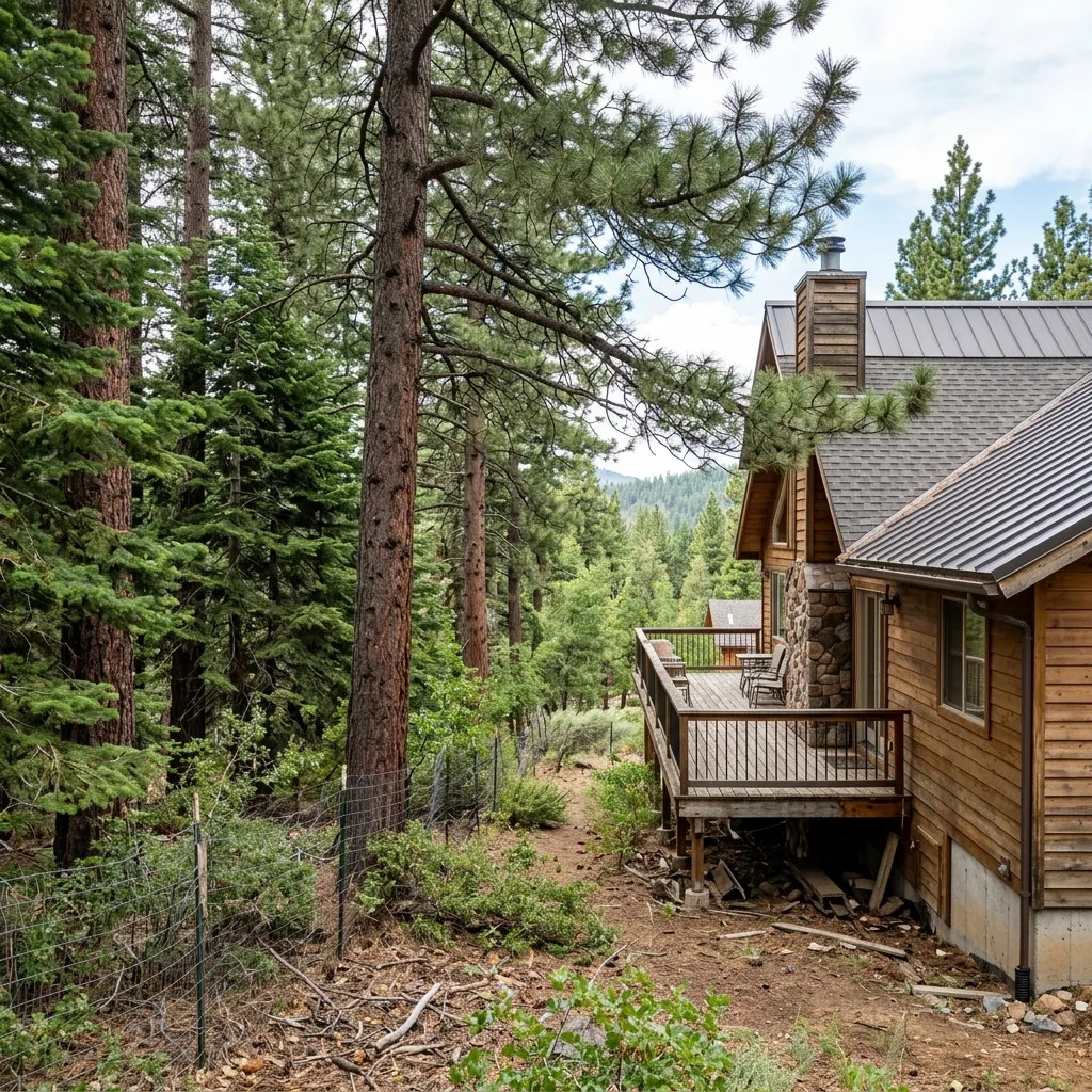 Pine forest treeline meeting a residential property in the Glenshire neighborhood of Truckee.